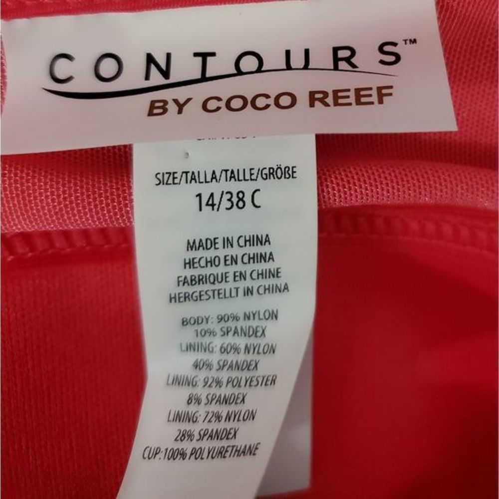 Coco Reef Contours 38C/14 Pink Ruffle Strapless Tummy-Control Swimsuit a236 - Picture 6 of 8